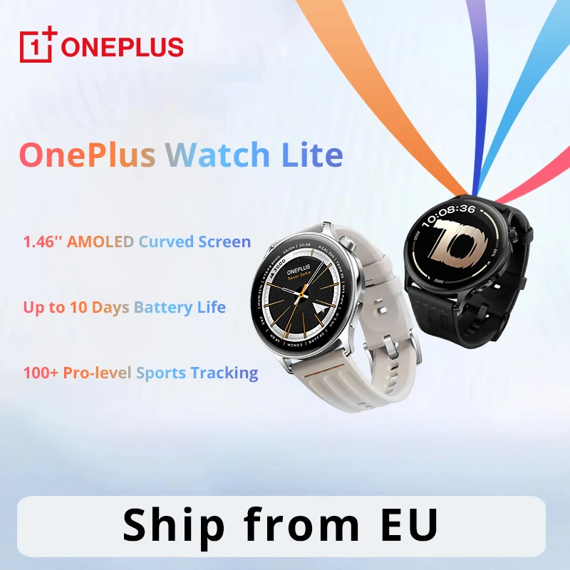 Version globale de la montre connectée OnePlus Watch Lite, écran AMOLED de 1,46'', jusqu'à 10 jours d'autonomie, GPS double bande, appels Bluetooth