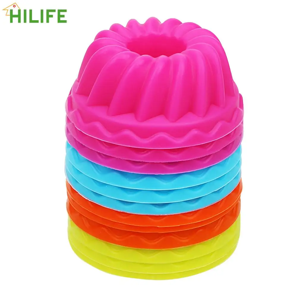 HILIFE Silicone Pudding Cupcake Muffin Donut Mold Non-Stick Baking Jelly Mould 12pcs/set Thread Shape