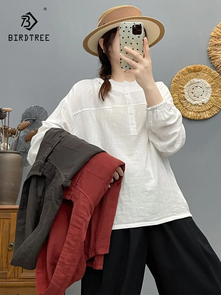 

Новая зимняя рубашка с длинными рукавами из хлопковой пряжи 2025 года, женская лоскутная блузка с капюшоном и пуговицами, универсальная свободная блузка Mori Girl T5N519CC