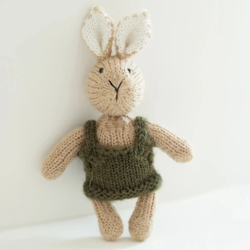 Hand Knitted Baby Photo Props Mohair Cartoon Rabbit Dolls Newborn Photography Mini Animal Toy Infant Posing Photo Accessories