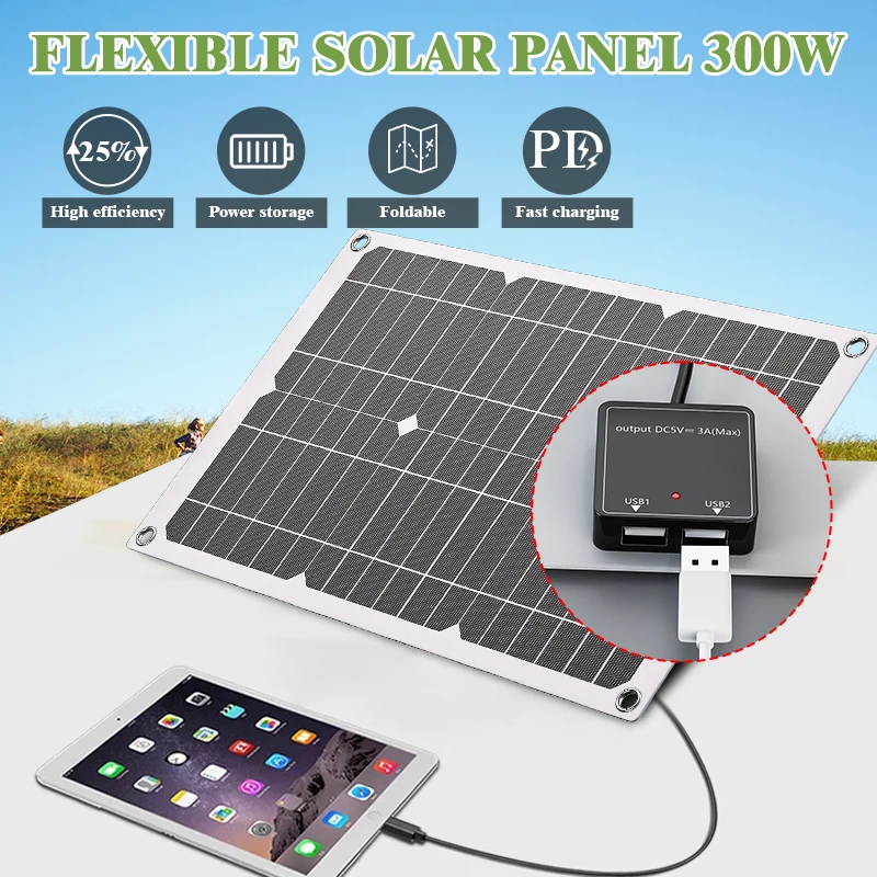 600W Solar Panel 12V with Dual USB & 100A Controller - Portable High-Efficiency Solar Charger for RV Yacht Car Camping Hiking