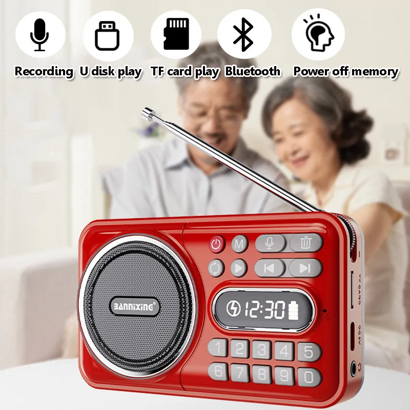 Mini Pocket FM Radio Best Reception Radios with LED Display Wireless Bluetooth Soundbar Music Player Recorder FM 76-108MHZ