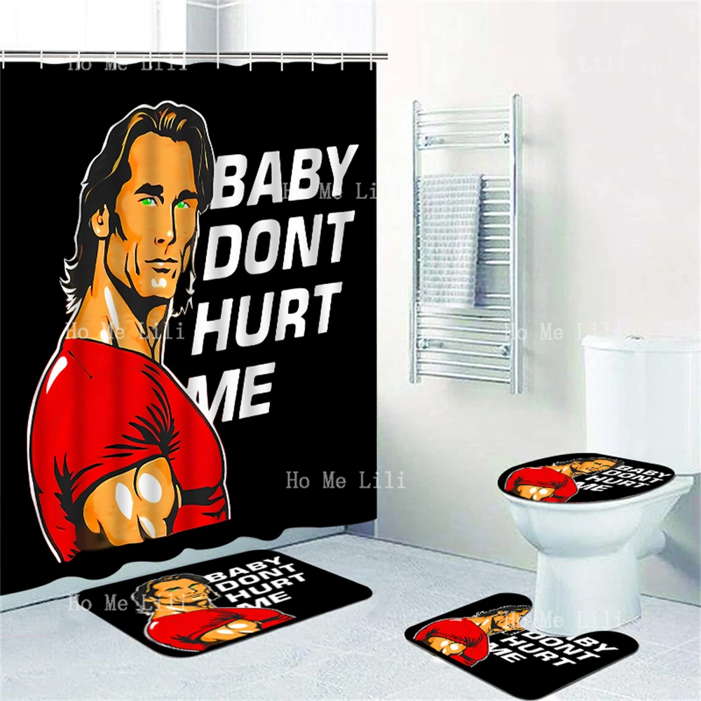 Baby Don'T Hurt Me Lonely Wooden Man Alone With Tape Shower Curtain Sets With Rugs