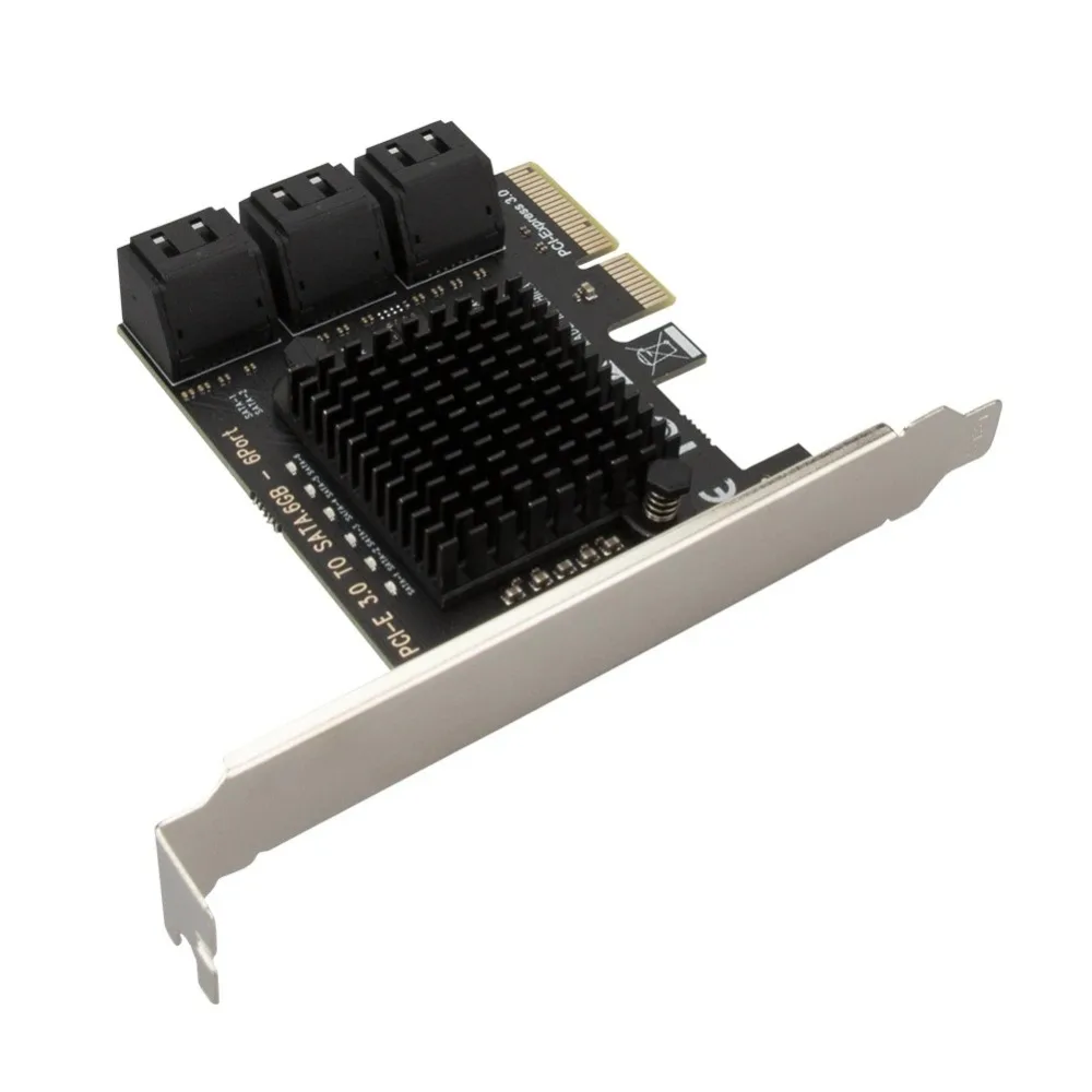 PCI‑E 3.0 Gen3 X4 to 6‑Port SATA III 6Gbps Controller Card ASM1166 Chip, HBA Storage Expansion Card for Desktop NAS Server