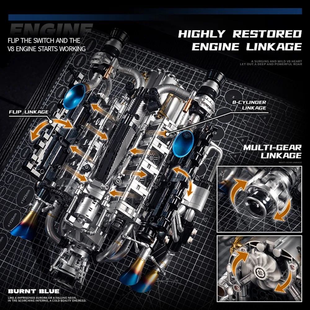 MOC المكبس التقني 8-اسطوانة المحرك 2773 قطعة اللبنات الكهربائية محاكاة لعبة مجسمة تجميع مجموعة للأطفال Aldult #5