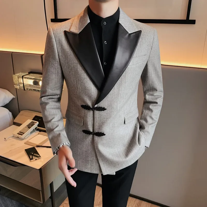 2023 autunno inverno giacca Blazer uomo stile cinese colletto con risvolto Casual Business dress coat Wedding Groom Banquet Party Blazer