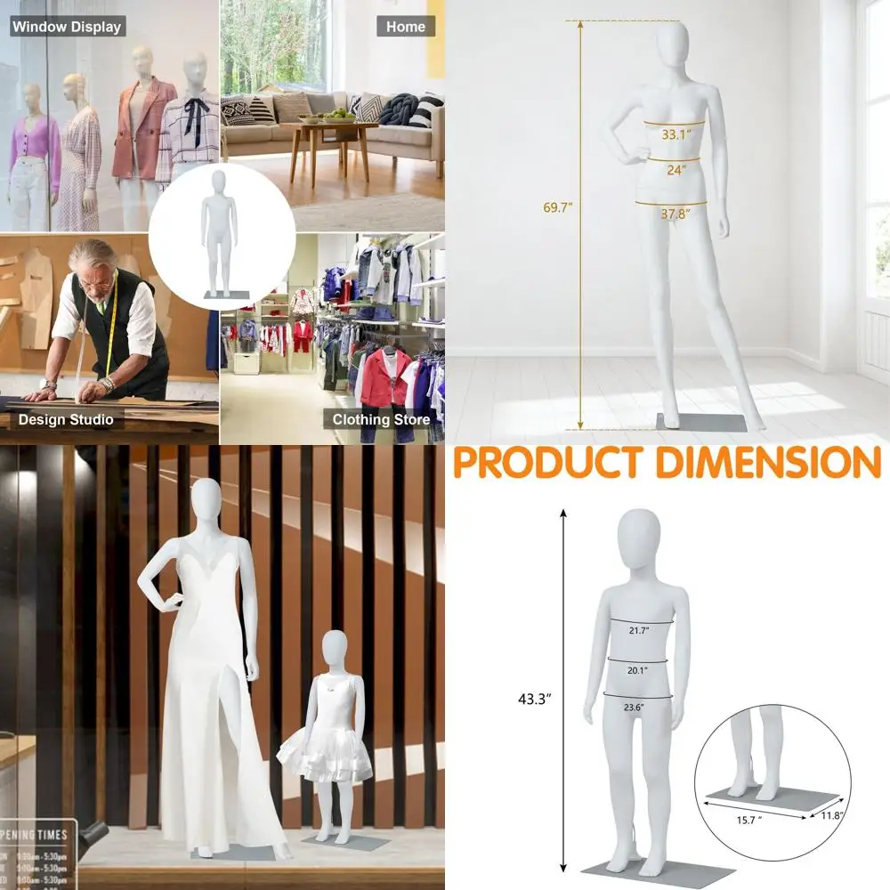 

Adjustable Full Body Mannequin Stand, 6ft Detachable for Fashion Store, Clothing Design (Female & Child)