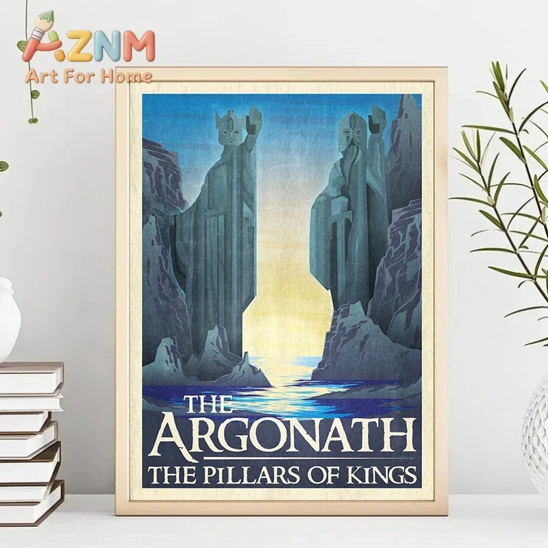 AZNM Lord of The Rings Travel Canvas Wall Art Middle Earth Vintage Landscape Frameless Print Poster for Home Room Decor