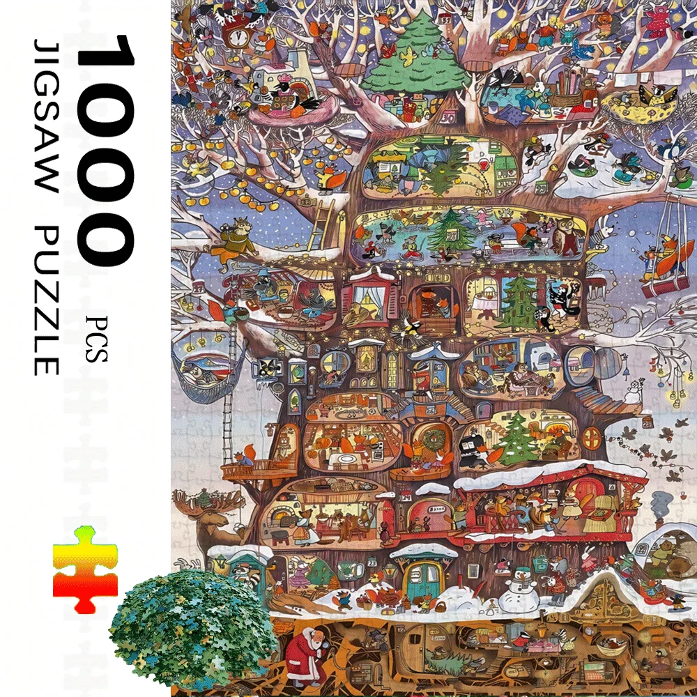 จิ๊กซอว์ต้นคริสต์มาส 1000 ชิ้น - จิ๊กซอว์กระดาษขนาดใหญ่สำหรับผู้ใหญ่และครอบครัว เกมสร้างสรรค์สำหรับตกแต่งบ้าน งาน DIY สำหรับเทศกาลโฮลี