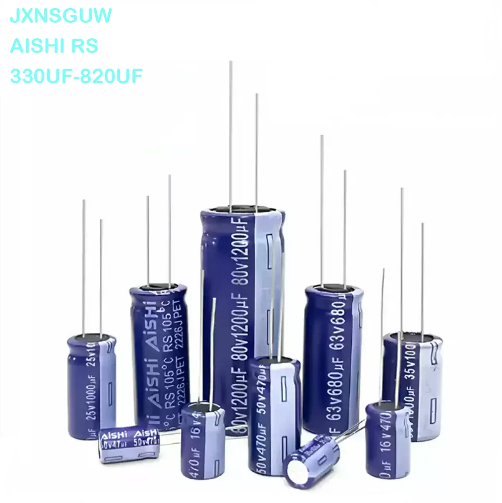wholesale 50pcs AISHI RS 330UF 470UF 560UF 680UF 820UF 16V 25V 35V 50V 63V 100V 10V low ESR electrolytic capacitor