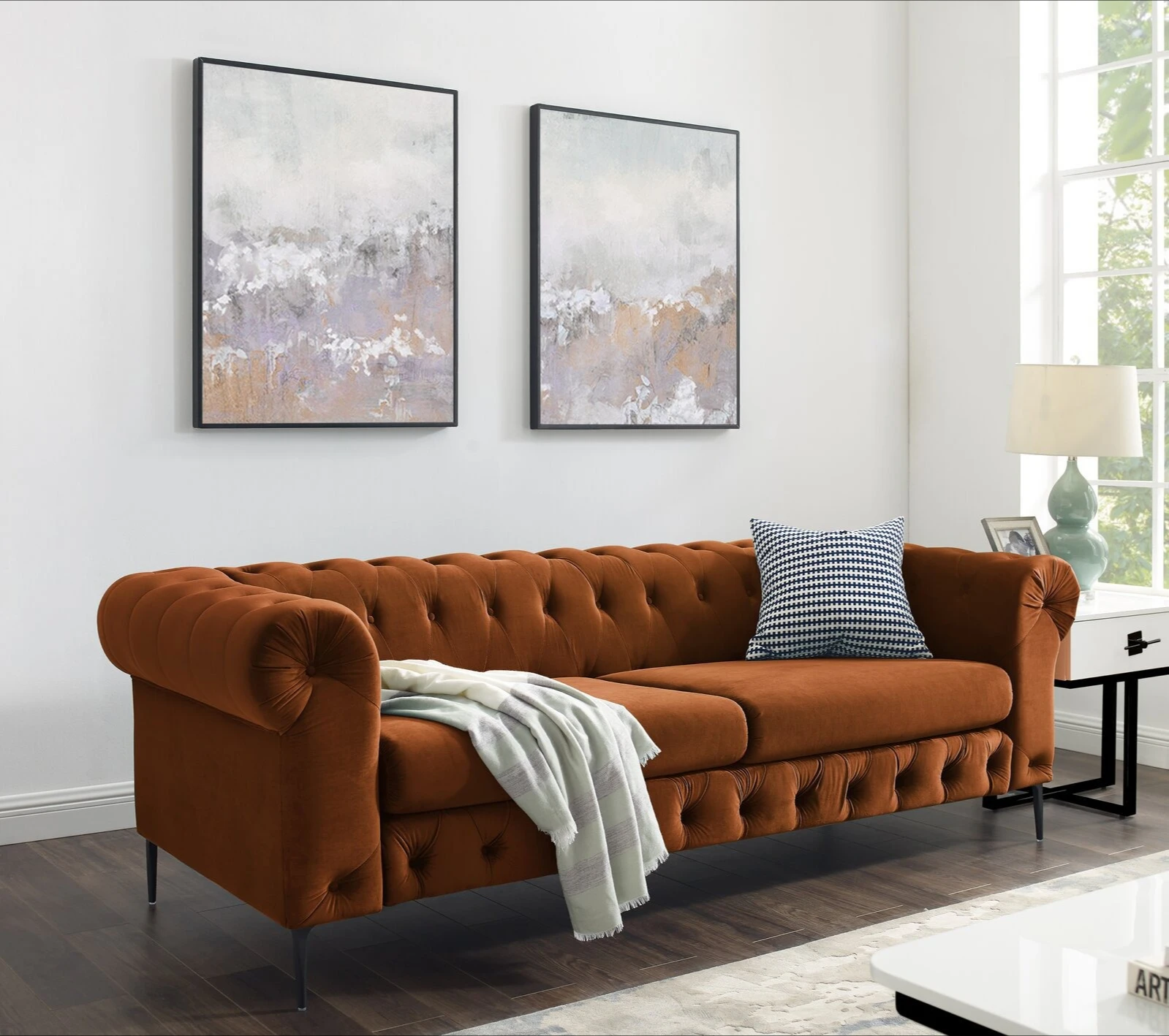 Light luxury modern simple velvet fabric sofa, living room buckle American luxury high-end Internet  size apartment combination