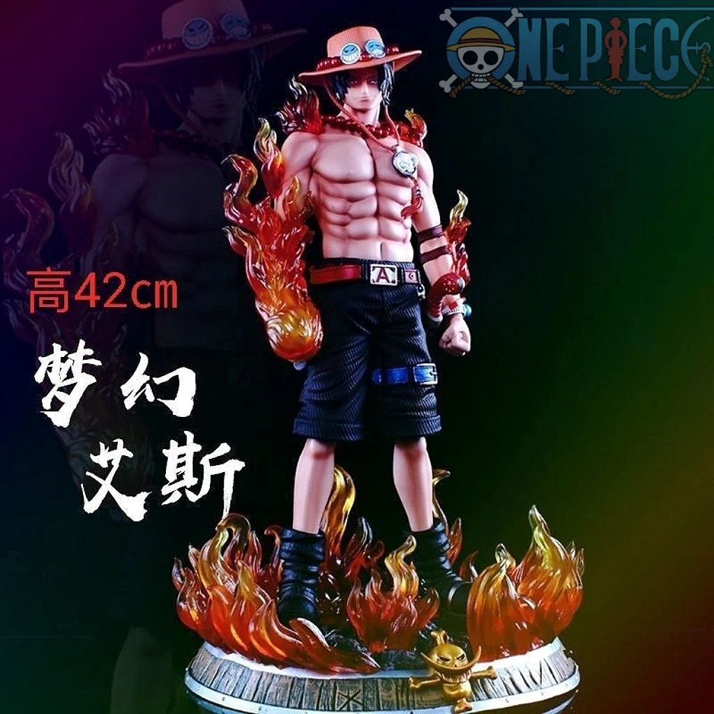 

One Piece Fantasy Fireball Ace anime figures Can be Favorite Two heads PVC Platform glowing Dominant 16.14Inch/41cm toys Gifts