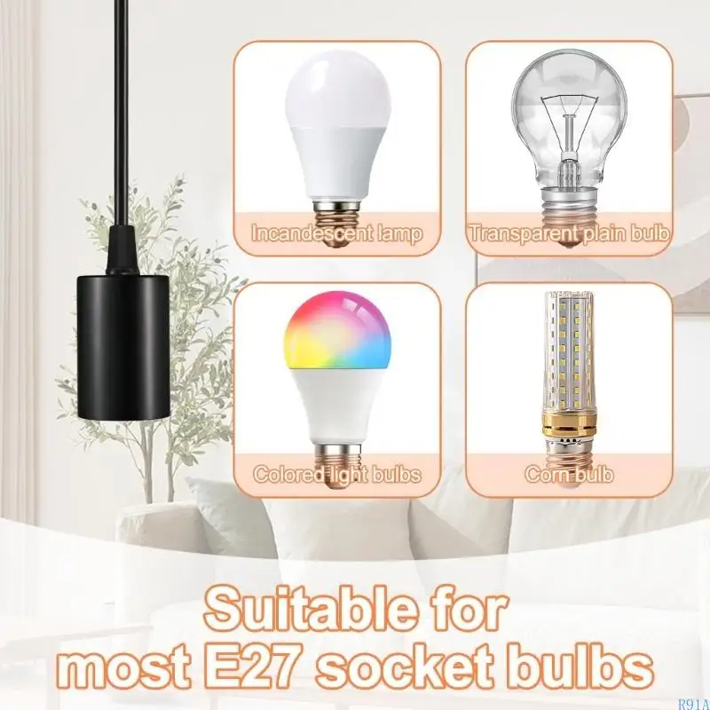 R91A E27 Screw Base Lamp Socket Adapter Home Ceiling Hanging Lights Fixture Holder