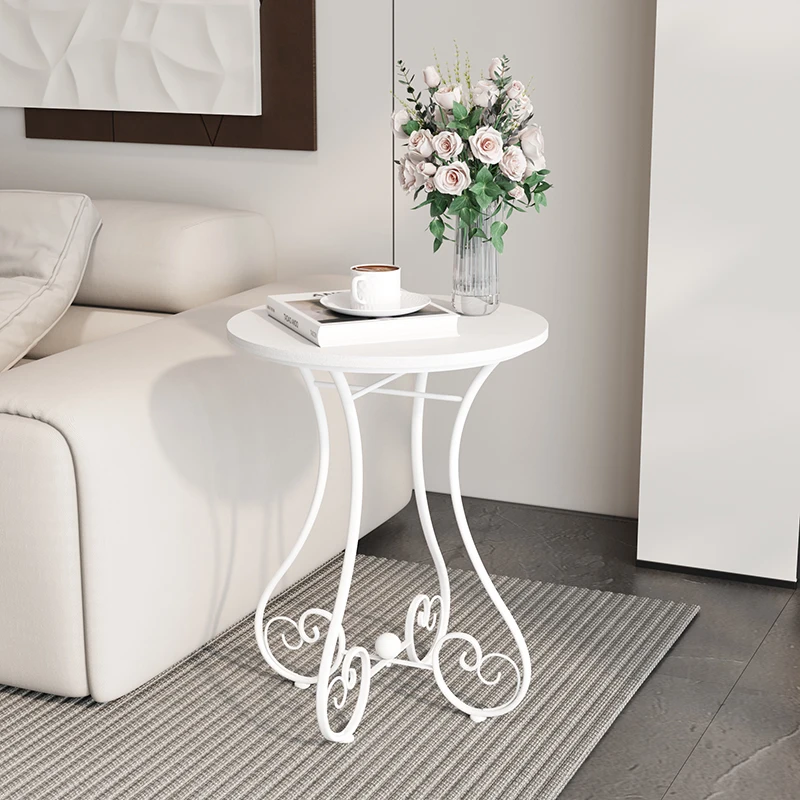 Minimalist Iron Side Table  Small Round Coffee Table Balcony Bedroom Modern Ins Aesthetic End Table Wooden Desktop