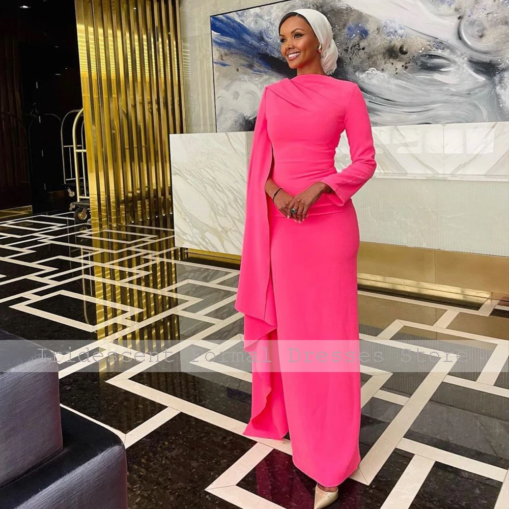 ชุดราตรีเจียมเนื้อเจียมตัว O คอยาวแขนยาวคอลัมน์ชุดราตรีสําหรับผู้หญิง 2025 Draped Elegant Celebrity Dresses ยาว