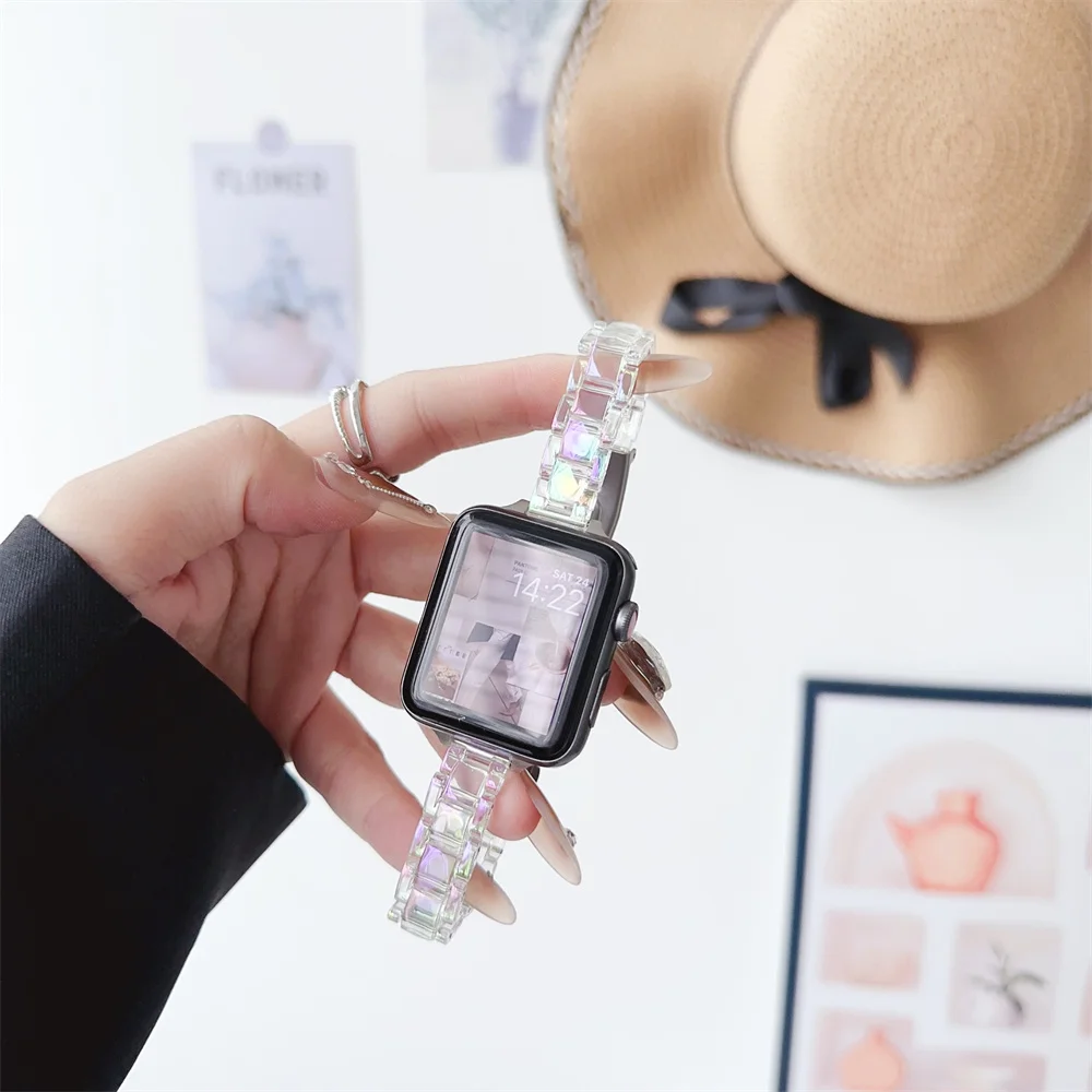 여성용 애플 워치 밴드 송진, 울트라 9, 8, 7, 6 SE, 5, 40/44, 41mm, 45mm, 49mm, 파인 머니 스트랩, 아이워치 4 38/42 라이트 무게추