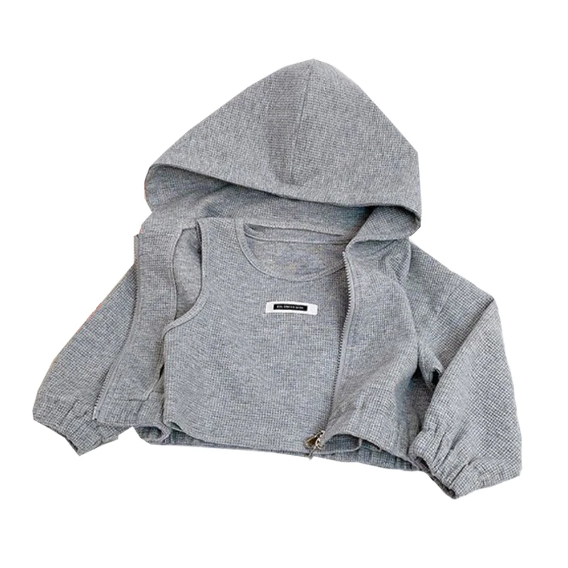 Kids Spring and Autumn Set 0-6 Year Old Girl Hooded Casual Sports Coat+Tank Top+Loudspeaked Pants 2023 Fashion Children Clothing