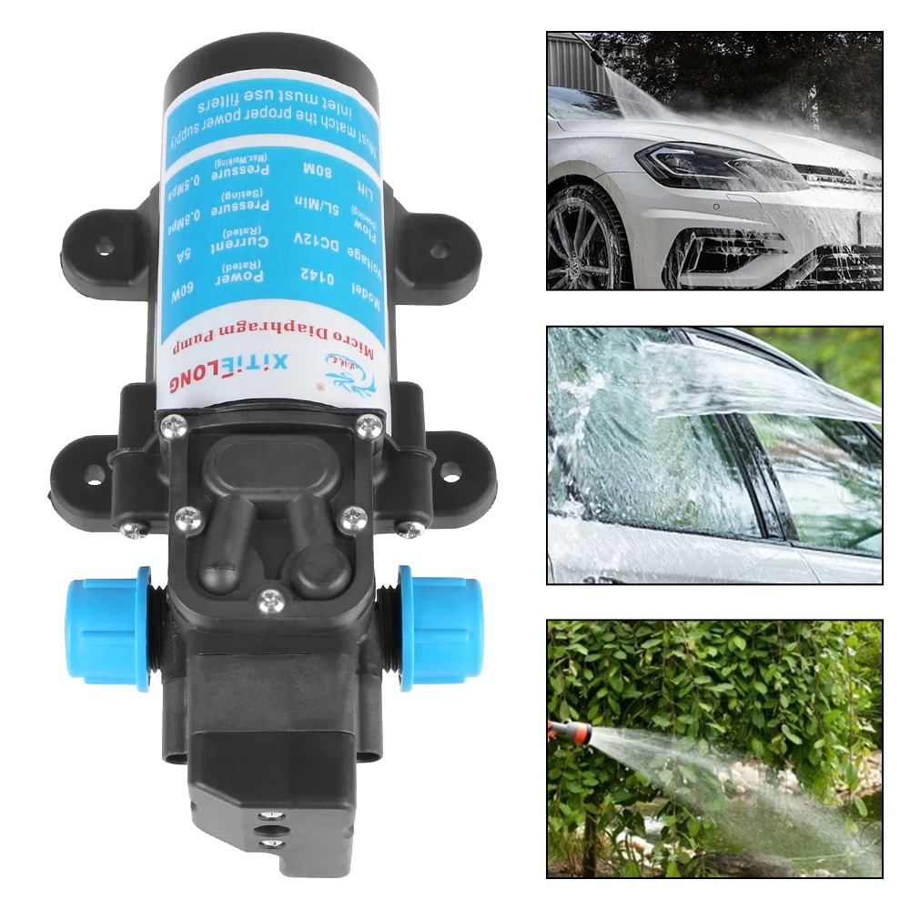 60W Water Spray Car Wash DC12V Self Priming Booster Pump Agricultural Electric Water Pump 5L/min Micro High Pressure Diaphragm