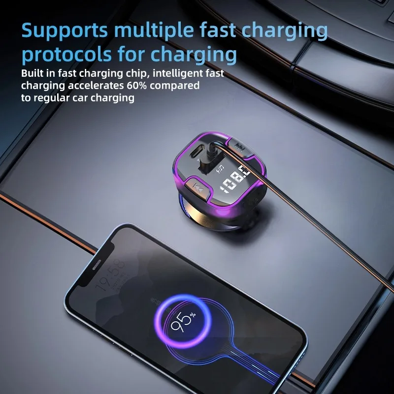 سماعة لاسلكية تعمل بالبلوتوث سيارة FM الارسال يدوي سيارة كيت USB C شاحن راديو FM محول مشغل MP3 لجميع السيارات #3