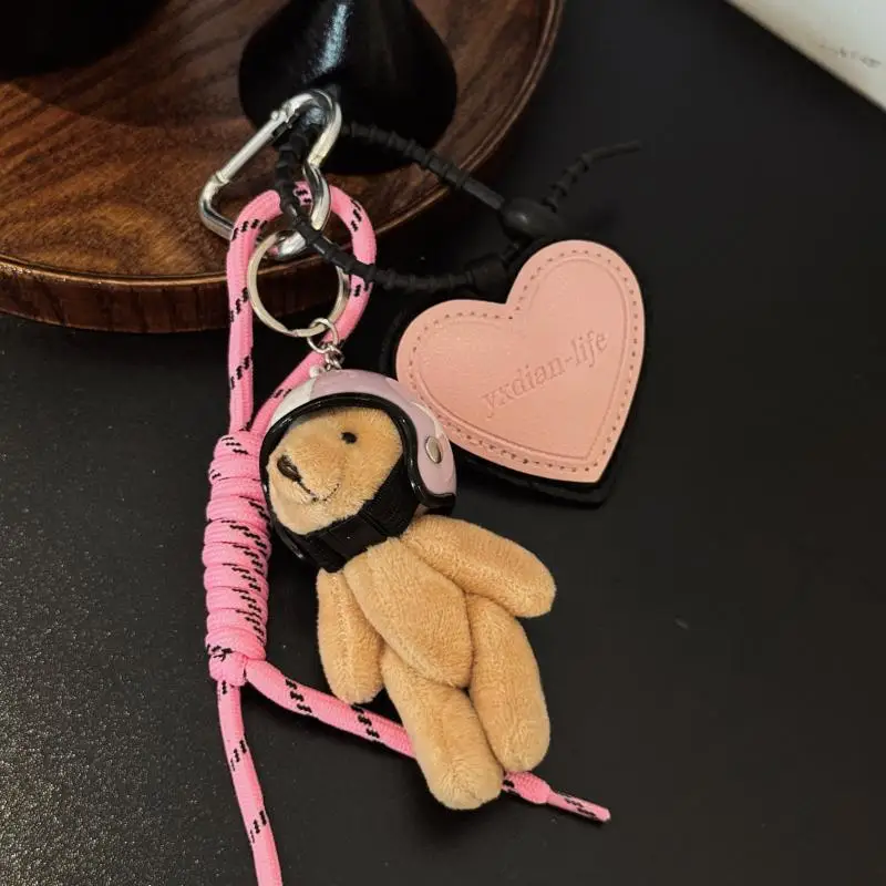 Niedlicher Helm-Bären-Anhänger, DIY Persönlicher Auto-Schlüsselanhänger, Dekorativer Charm, Gewebtes Seil zum Aufhängen, Handy-Schlüsselring, Taschenzubehör – Detail 4
