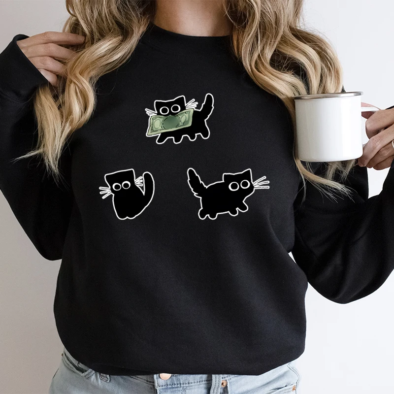 Cute Gift for Dog Lover Autumn Sweatshirts Women Kawaii Cartoon Anime Kitten Print Girls Clothing Cat Mom Fashion Casual Hoodies