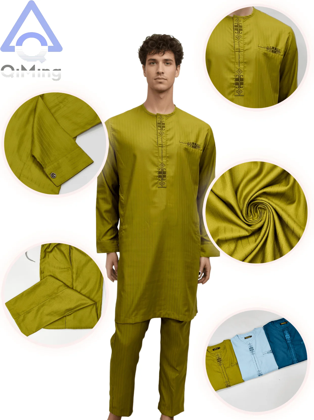 Arabic Tunica Islamic Dubai Pakistani Muslim Clothing Containing 40% Cotton Set Kaftan Djellaba Hajj Men's Prayer Muslim Clothes