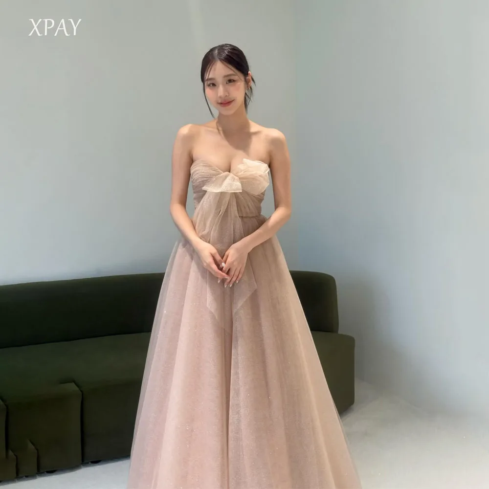 

XPAY Sexy Glitter V-Neck Korea Evening Dresses Wedding Photo shoot A Line Corset Floor Length Modern Reception Dress 웨딩드레