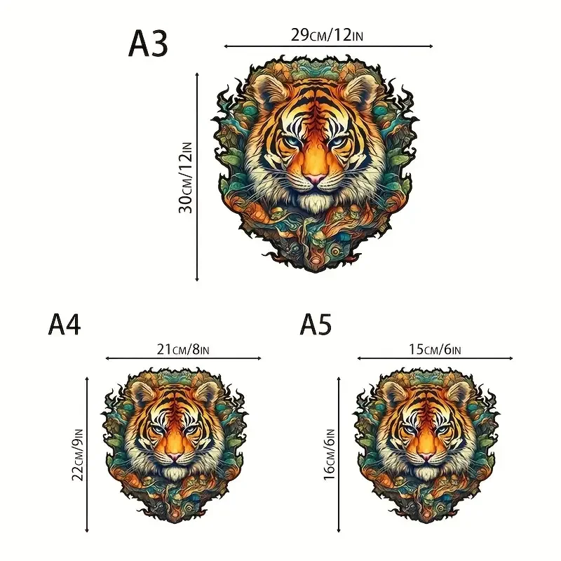 Puzzle tigre en bois, jouet d'instituts en bois souligné de forme animale unique et irrégulière