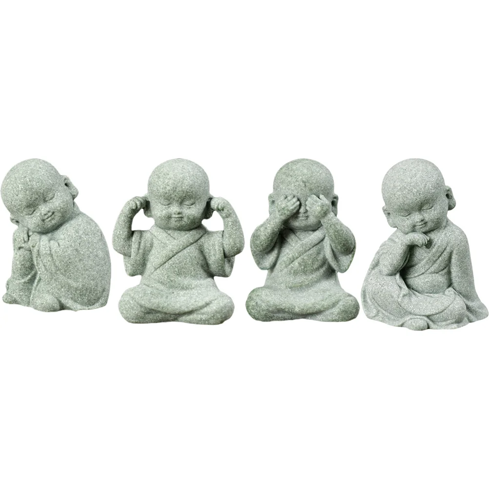 

4pcs Zen Novice Statues Baby Buddha Monk Figurines Stone Sculptures Mini Decorations Ornaments Table Decor Small