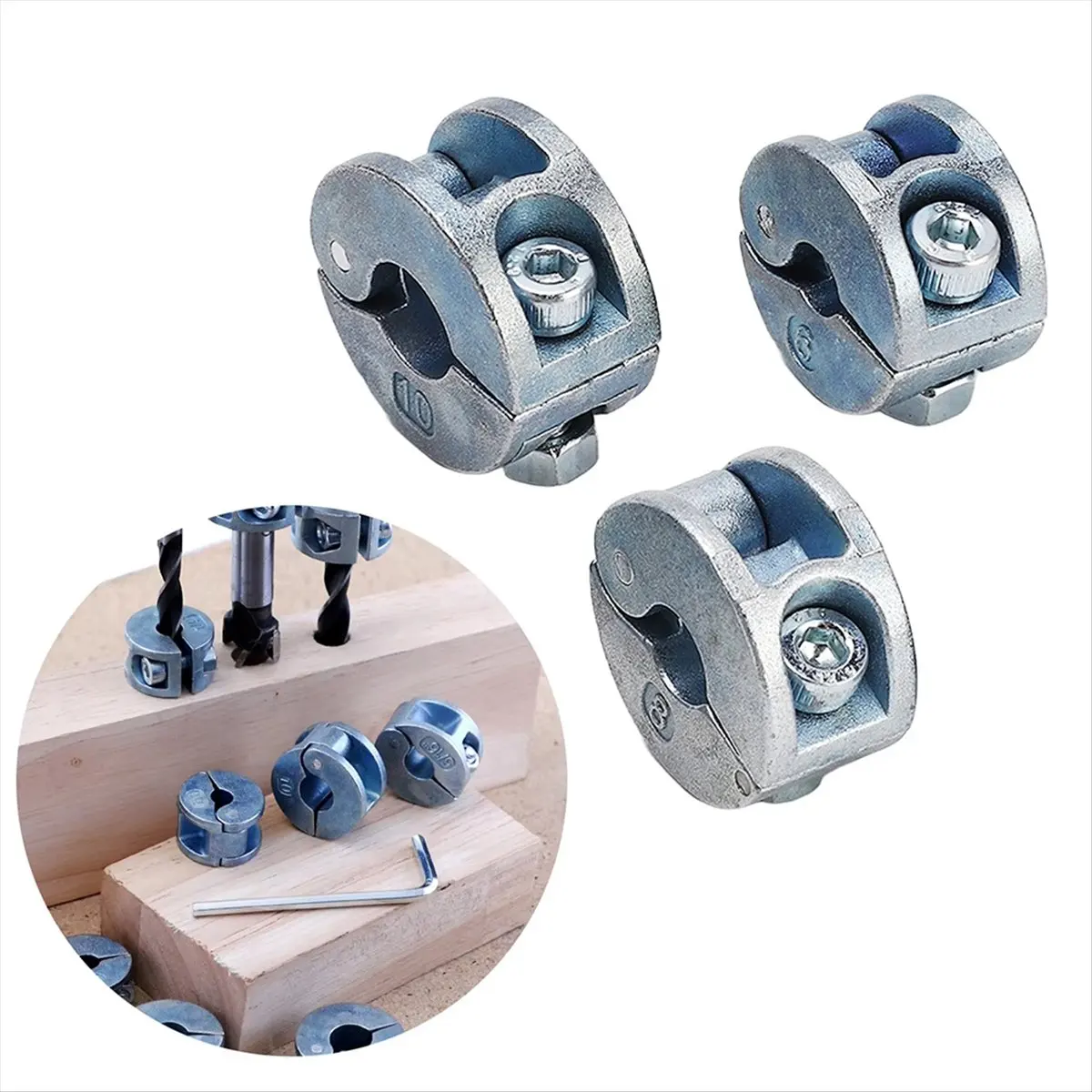 A73P Metric and Imperial Drill Stopper Collar Open Type Drill Bit Limit Rings 6/8/10mm with Wrench for Hole Drilling Limit