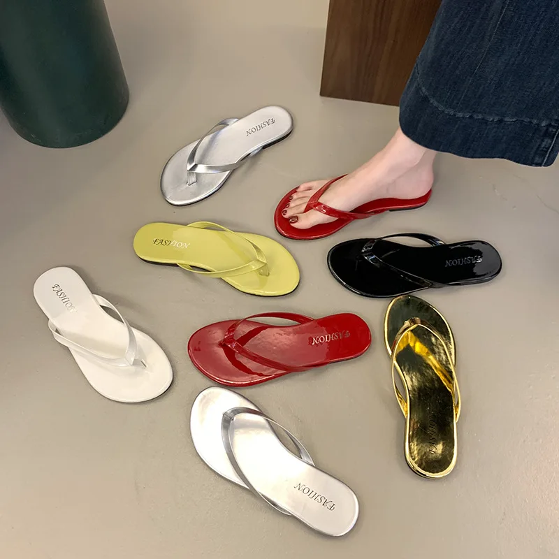 

2026 Summer Fashion Simple Women Flip Flops New Korean Style Vintage Solid Color Flats Shoes Casual Outdoor Beach Slippers