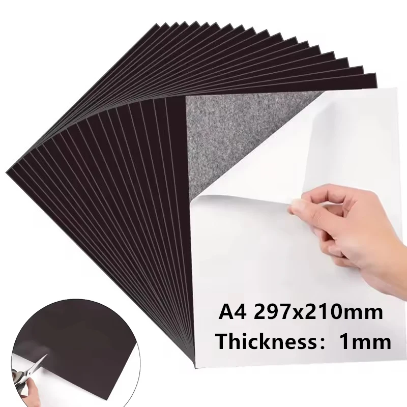 1mm A4 Self-Adhesive Magnetic Sheets Rubber Magnet, Flexible Magnet Sheets with Backing for Crafts, Photos, Pictures, Easy Peel.