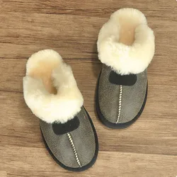 KZZO 100% Natural Sheepskin Fur Slippers Fashion Women Warm Indoor Slippers Soft Wool Lady Home Shoes Female Winter New style