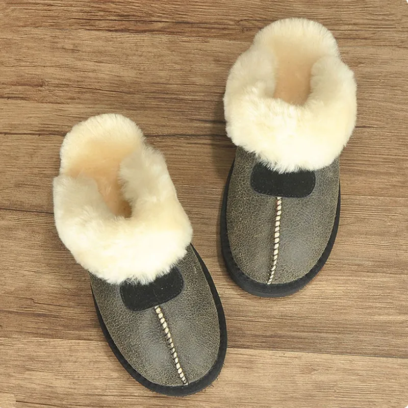 KZZO 100% Natural Sheepskin Fur Slippers Fashion Women Warm Indoor Slippers Soft Wool Lady Home Shoes Female Winter New style