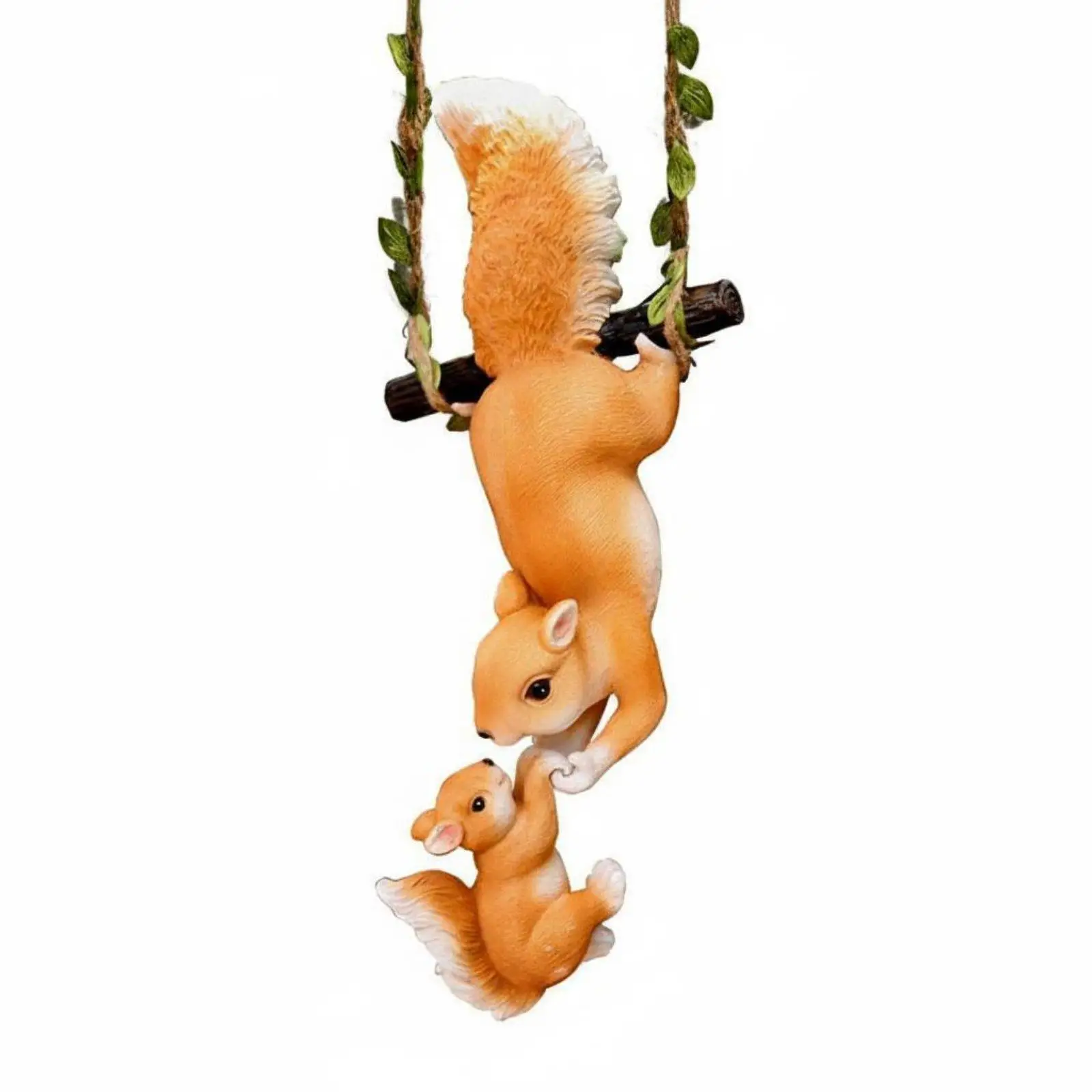 Hand Painted Squirrel Figurine Outdoor Hanging Decor Resin Animal Statue for Patio Backyard Nature Lover Gift with Rope