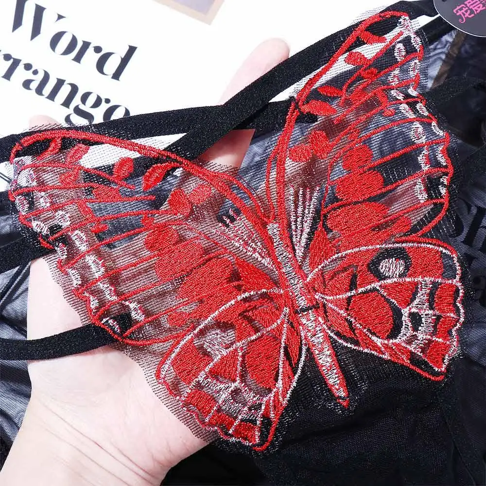 Breathable Elastic Thin Belt Peach Hip Mesh Cross Lace Briefs Butterfly Embroidery Panties Hollow Women Intimates