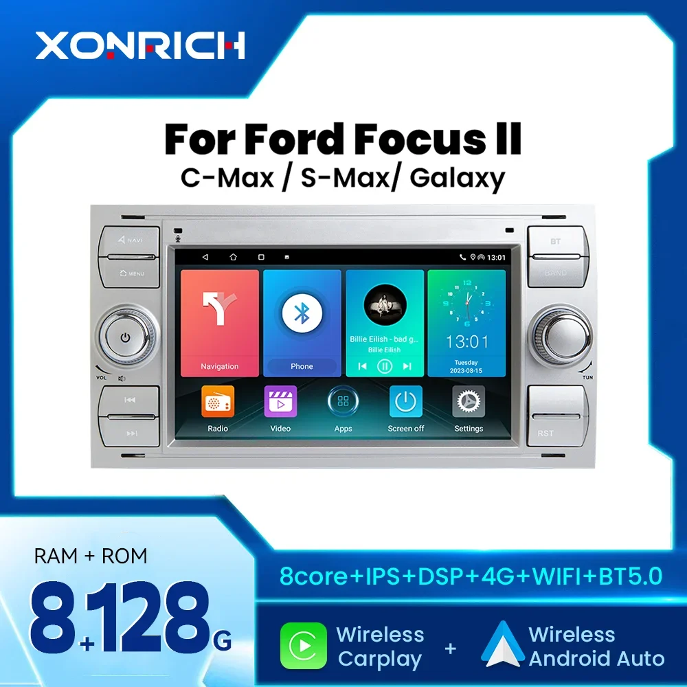 2Din Android 12 Car Multimedia Player For Ford Focus 2 Ford Fiesta Mondeo 4 C-max S-Max Fusion Transit Kuga IPS DSP Carplay 8GB