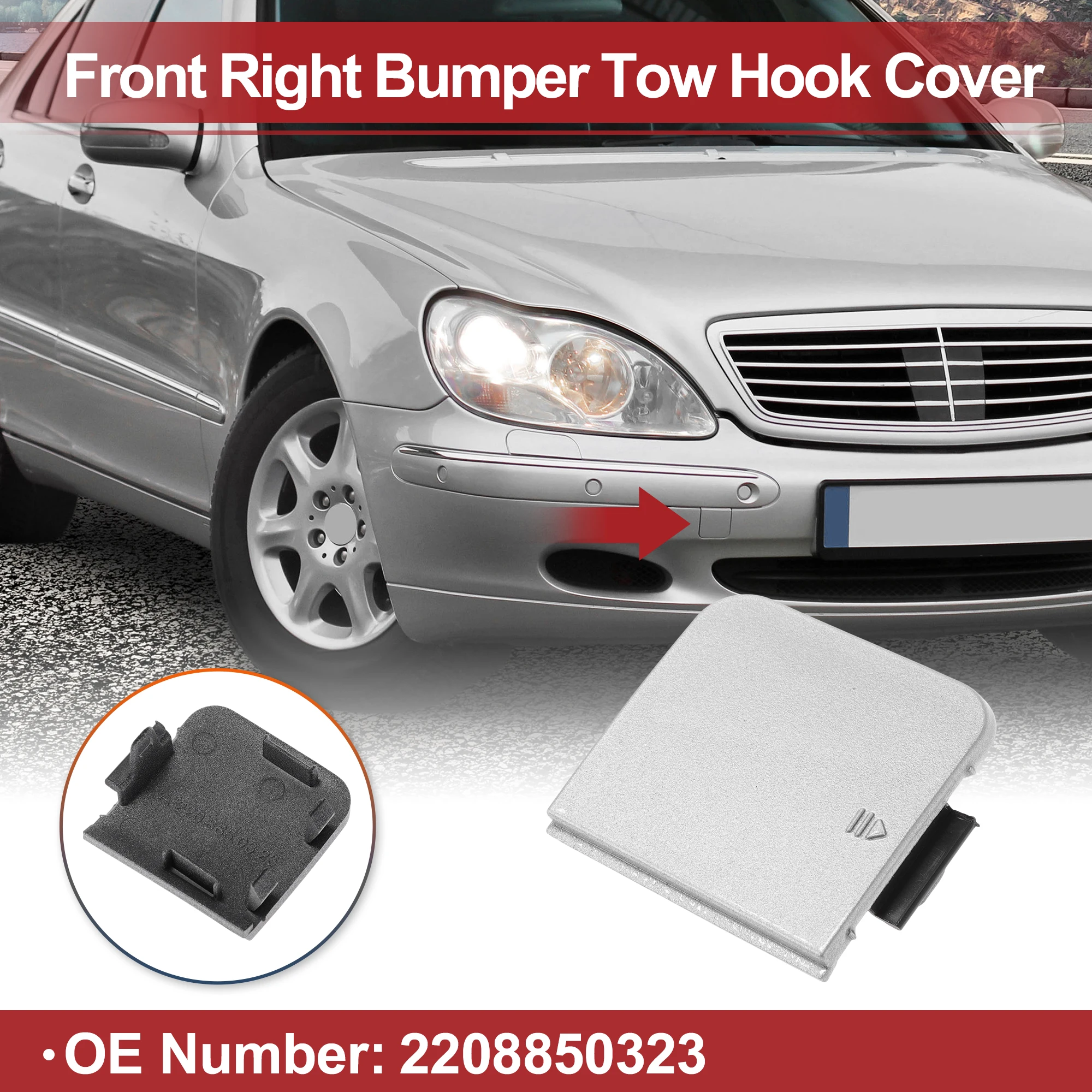 

X Autohaux Car Tow Hook Cover Cap for MercedesBenz S-Class W220 No.2208850323 Silver Tone