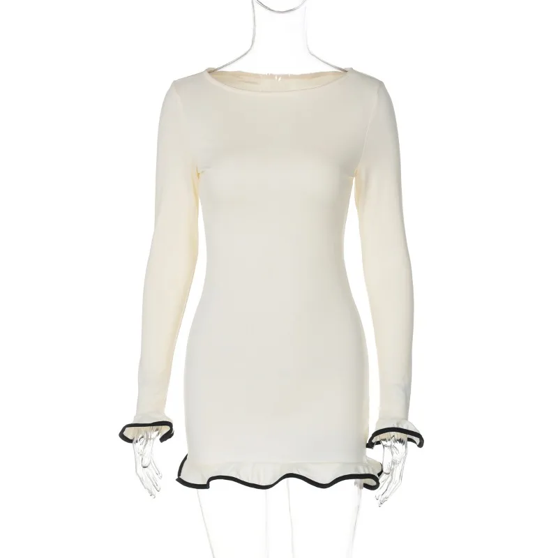 니트 섹시 바디콘 드레스 여성 패션 우아한 긴팔 베스티도스 빈티지 미니 드레스 여성 의류 스트리트웨어