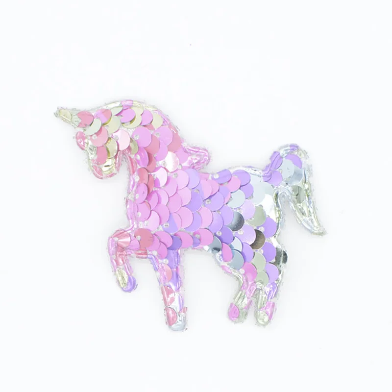 16Pcs 65*60mm Glitter Unicorn Appliques with Light Rainbow Sequins Padded Patches for Clothes Sewing Supplies Headwear Decor