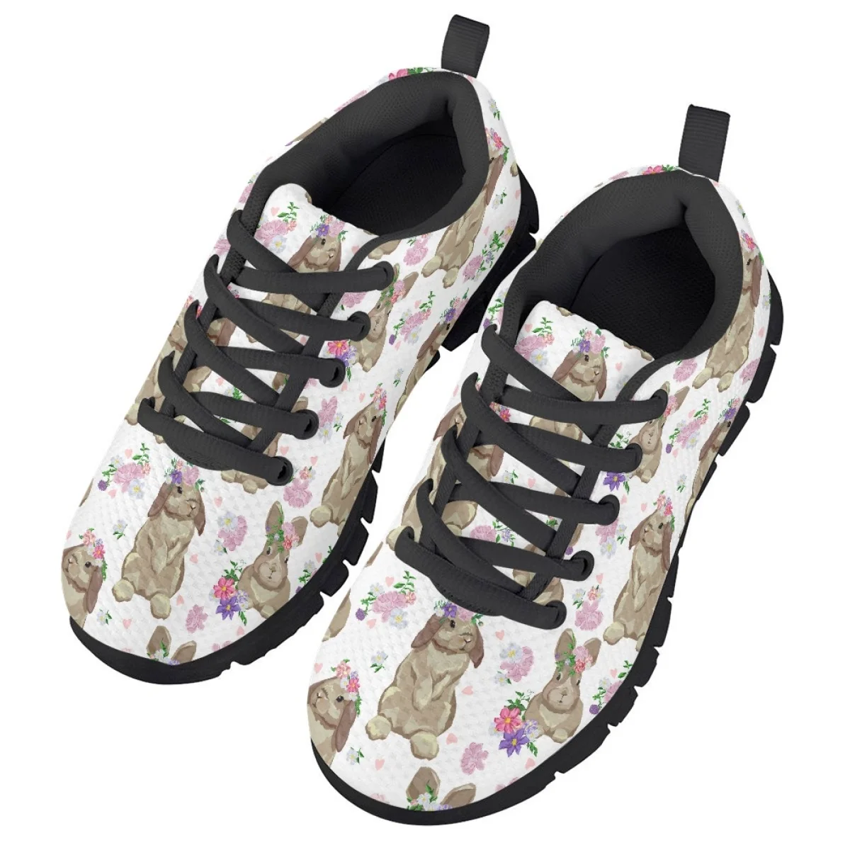 Children's Running Shoes Kawaii White Rabbit Flowers Pattern Unisex Autumn Winter Vulcanized Shoes Shock Absorption Non-slip Cla