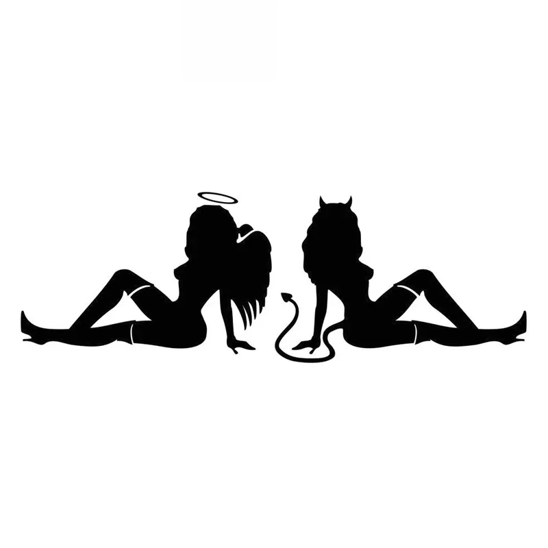 

Car Sticker Sexy Girl Back To Back Angel Demon PVC Car Decoration Sticker Waterproof Cover Scratch Black/white, 20cm*7cm