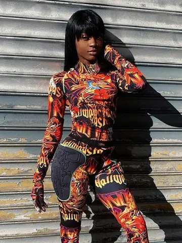 Dam T-shirt Y2k Topp Polotröja Sexig Eldflammande Tryck Crop Top Långärmad Handskar Bodycon Sexig Streetwear Gotisk T-shirts 8 best sales långärmad t-shirt med handskar - №1