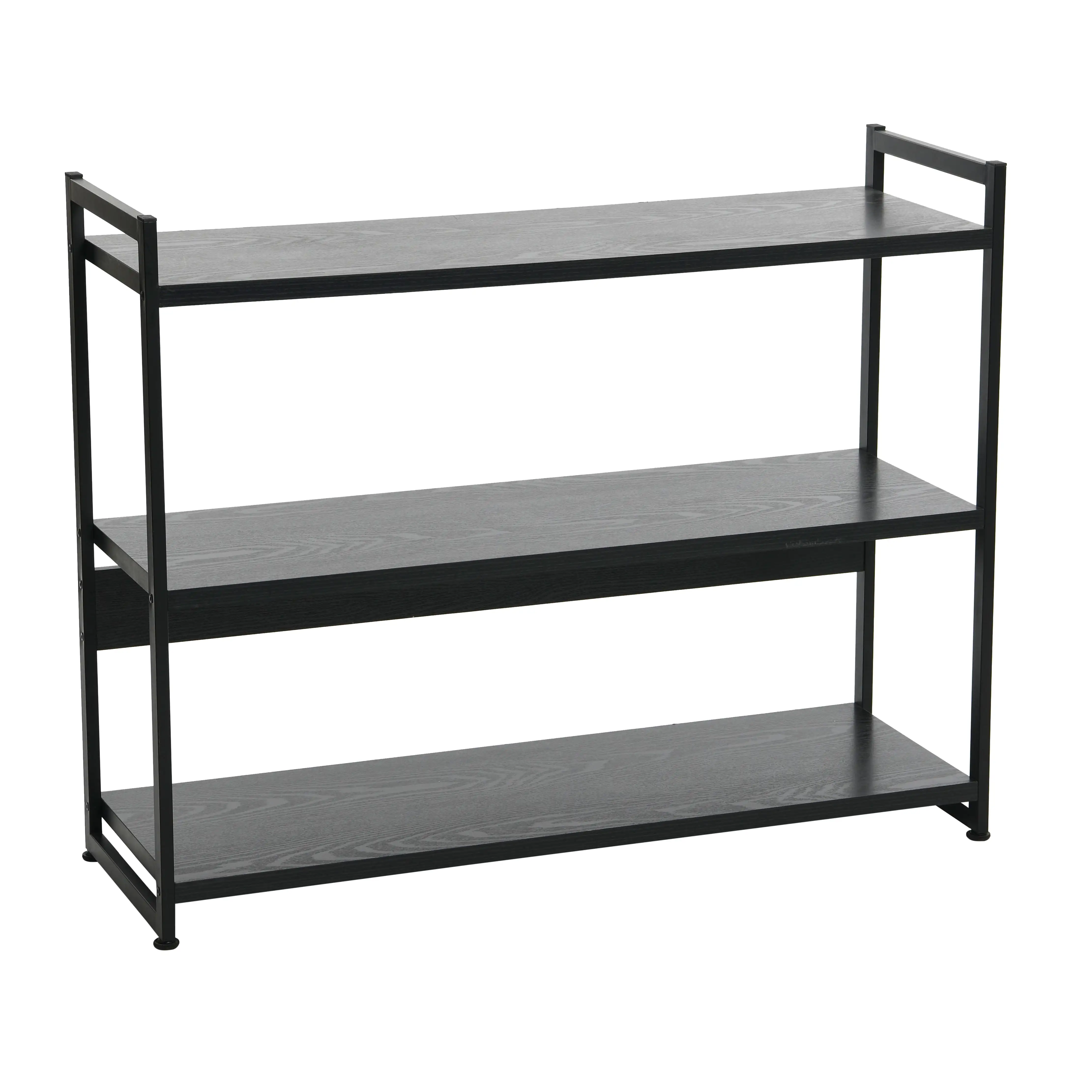 

Household Essentials 3 Tier Black Oak Bookshelf, Wood and Metal, Chic Industrial Bookshelf