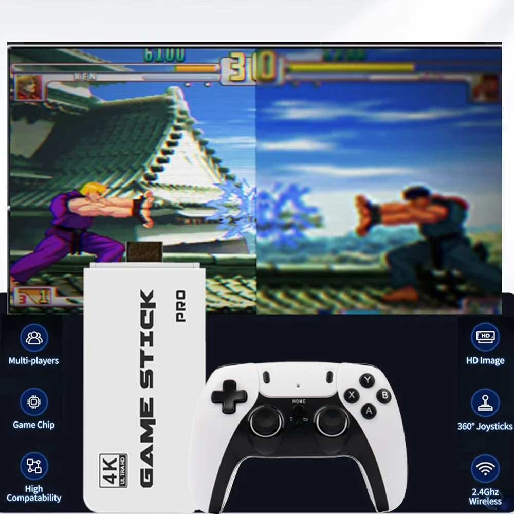 4K Pro Game Stick 64G 30000 + คอนโซลวิดีโอเกม 2.4G Wireless Controller 4K เกมย้อนยุค TV Stick Retro เกมคลาสสิก