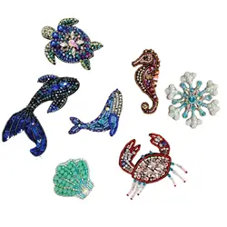 New Marine Animal Cartoon Pattern Patch DIY Handmade Nail Bead Cloth Sweater Vest Accessories Applique