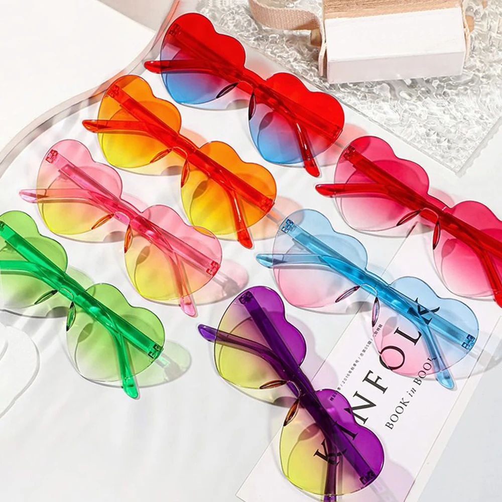 Fashion Jelly Gradient Heart-shaped Sunglasses Outdoor Sun Protection Glasses Rimless Colorful Sun Glasses Car Driving Goggles