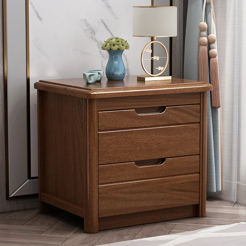 

Solid Wood Bedside Table Modern Simple Home Bedroom Storage Locker Small Apartment Chinese Style Walnut Bedside Cabinet