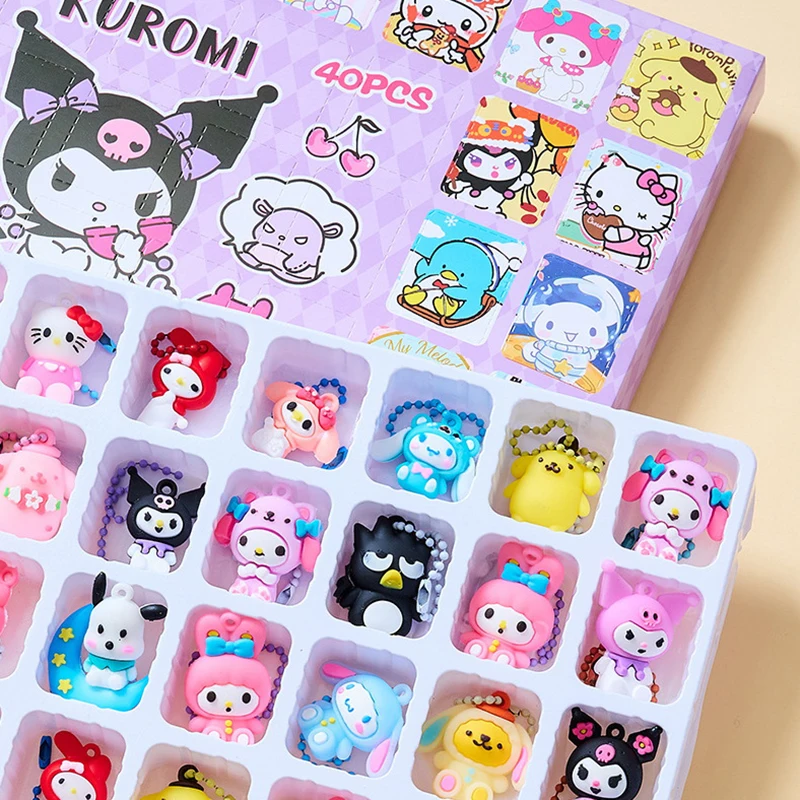 40PCS/Box Cute Soft Sanrio Series Key Chain Cartoon Pendant Backpack Car Decoration Bag Accessories Gift For Kids