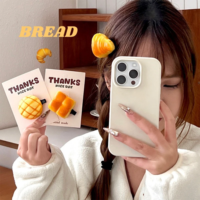 2Pcs Creative Simulated Bread Hairpin Personality Cute Side Clip Children Funny Headwear Kawaii Kids Hair Accessories Gifts